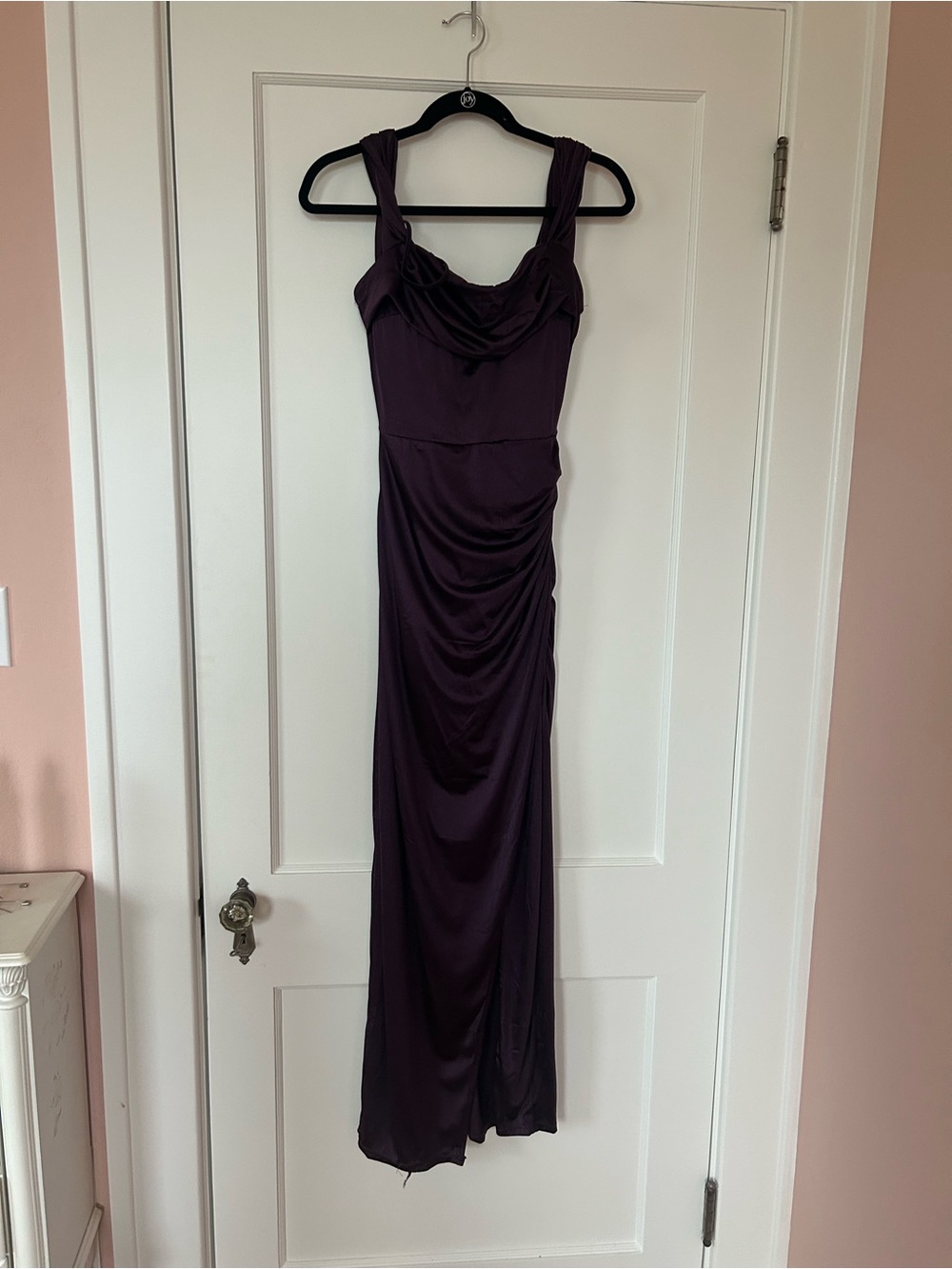 Elegant Deep Purple Cowl-Neck Prom Gown